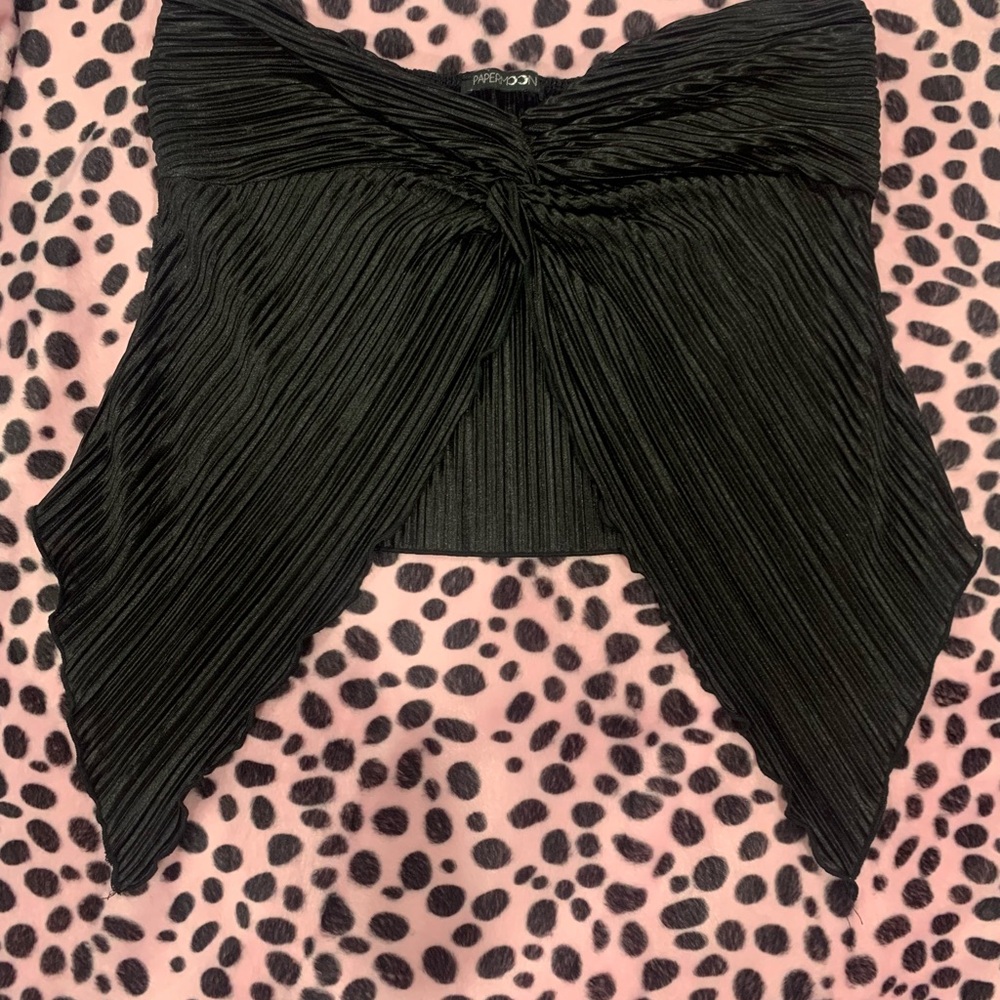 Papermoon Black Asymmetrical Pleated Strapless Crop Top